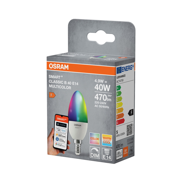 Osram SMART+ Matter Multicolor kronelyspære E14 4,9 W